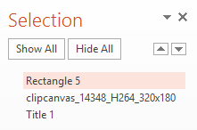 Selection tab in PPT shows the list of items